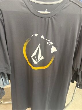 Volcom Men’s Black Rash Guard with Yellow and White Graphic